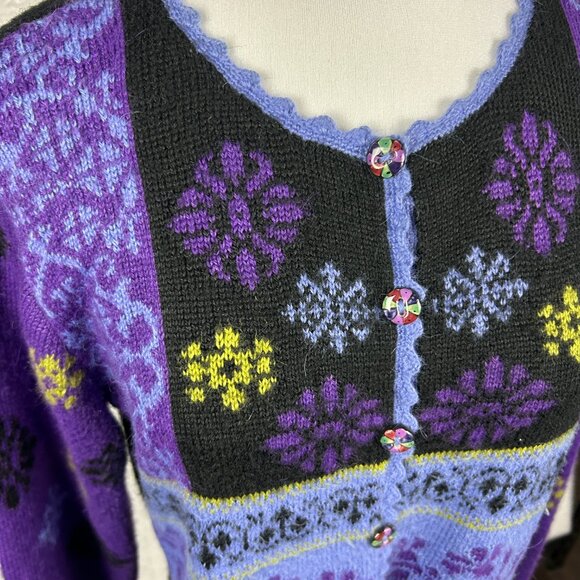 Alpaca Imports Cardigan‎ Sweater Womens Large Handmade Knit Wool Blend Bohemian - Picture 4 of 14